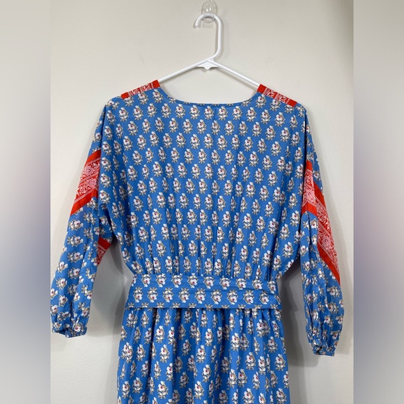 J. Crew V-Neck Cover-Up in Classic Block Blue and Red Floral Maxi Dress Vintage - Picture 12 of 16